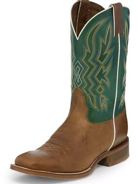 Nocona deputy tan Foot Green Embroidered Shaft Western Cowboy Boots. Gently used
